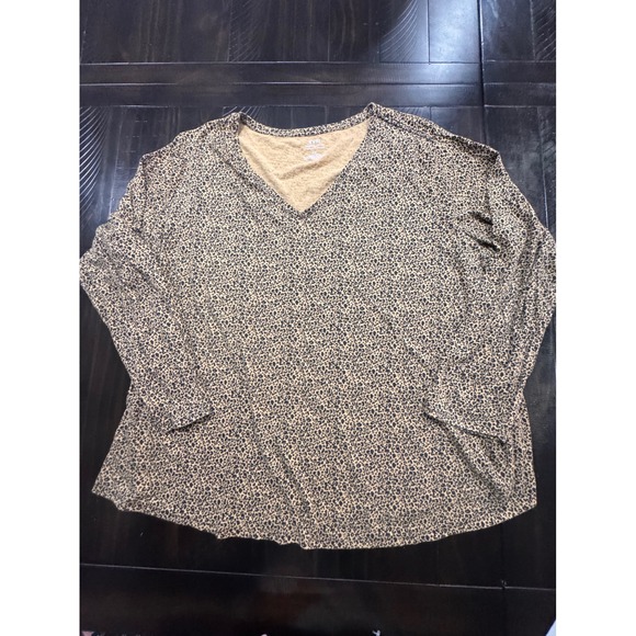EVRI Tops - EVRI Everyday Tee Womens 4X Leopard Print Long Sleeve V-Neck Relaxed Fit Top